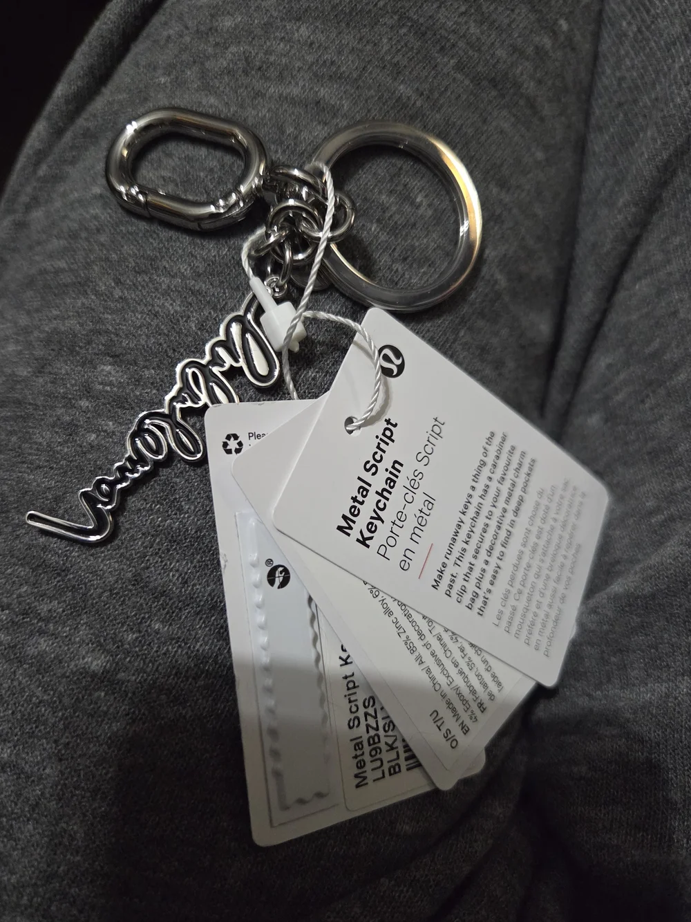lululemon athletica Silver Keyring with Black Script Charm